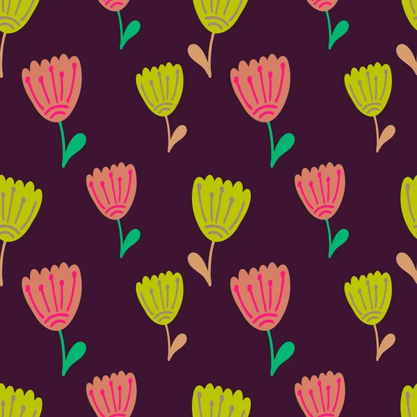 Fleur Boho Avec Motif Sans Couture Feuille Illustration Vectorielle Bande — Image vectorielle