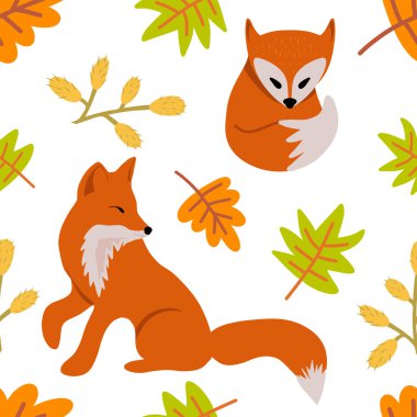 Beyaz tilki izole edilmiş, kusursuz desenli. Vektör hisse senedi çizimi. EPS 10