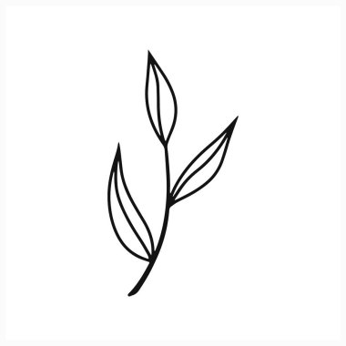 Beyaz üzerinde yaprak simgesi olan karalama dalı. Taslak vektör stok çizimi. EPS 10