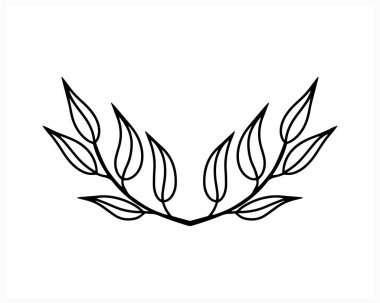 Karalama çelenkleri simgesi beyaza izole edilmiş. Eskiz eko çıkartması. Yapraklı dal. Çerçeve, tasarım için sınır. El boyama çizgisi. Taslak vektör stok çizimi. EPS 10