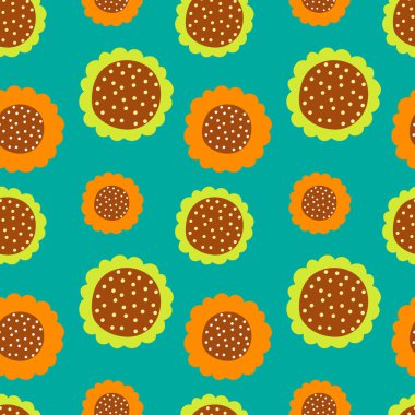 Boho ayçiçeği deseni kusursuz. Çizgi film vektör stok çizimi. EPS 10Boho ayçiçeği deseni beyazda izole edildi. Çizgi film vektör stok çizimi. EPS 10