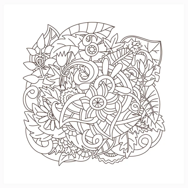 Abstract Flower Coloring Page Book Pattern Isolated White Outline Vector — Stock Vector