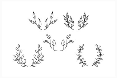 Doodle çelenkleri ikonu beyaza izole etti. Eskiz eko çıkartması. Yapraklı dal. Çerçeve, tasarım için sınır. El boyama çizgisi. Taslak vektör stok çizimi. EPS 10