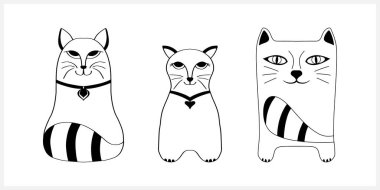Doodle Cat simgesi beyaza izole edildi. El çizimi çizimi. Çizim logosu hayvanı. Vektör hisse senedi çizimi. EPS 10