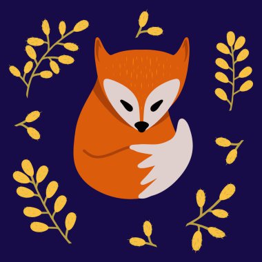 Tilkiyle karalama tebrik kartı. Vektör hisse senedi çizimi. EPS 10