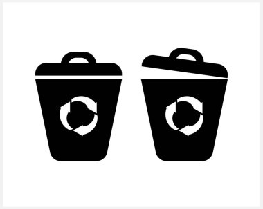 Çöp kutusu simgesi beyaza izole edildi. Geri dönüştürülmüş sembol. Vektör hisse senedi çizimi. EPS 10