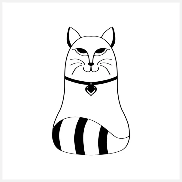Doodle Cat Icon Isolated White Outline Hand Drawing Art Line — Stock Vector
