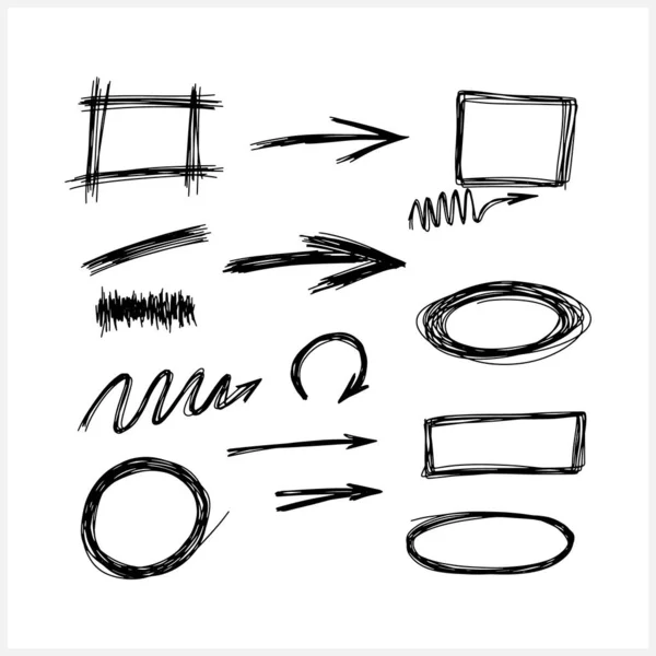 Doodle Set Isolated White Arrow Line Hand Drawn Objects Abstract — Stock Vector