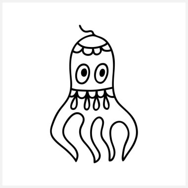 Beyaz üzerinde izole edilmiş su altı hayvanı. El çizimi çizimi. Sayfa boyama kitabı. Deniz yaşamının ana hatları. Vektör hisse senedi çizimi. EPS 10