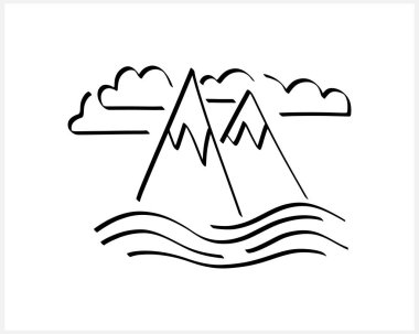 Bulut simgesi izole edilmiş Doodle Dağı. El çizimi sanatı. Sketch vektör stok illüstrasyon çizimi. EPS 10