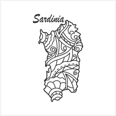 Doodle Sardinia haritası. Eko tasarım. Sayfa boyama kitabı. El çizimi sanatı. Taslak vektör stok çizimi. EPS 10