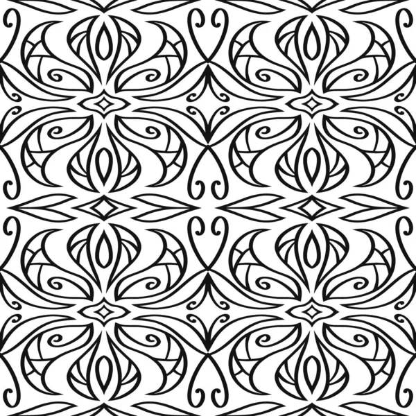 Vintage Seamless Pattern Isolated White Doodle Hand Drawing Art Line — Stock Vector