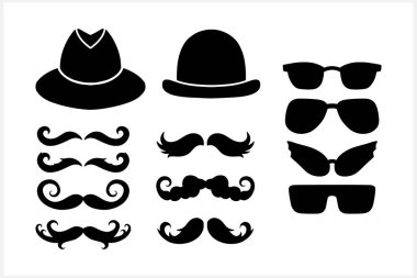 Hipster simgeleri beyaza izole etti. Stencil vektör stok illüstrasyonu. EPS 10