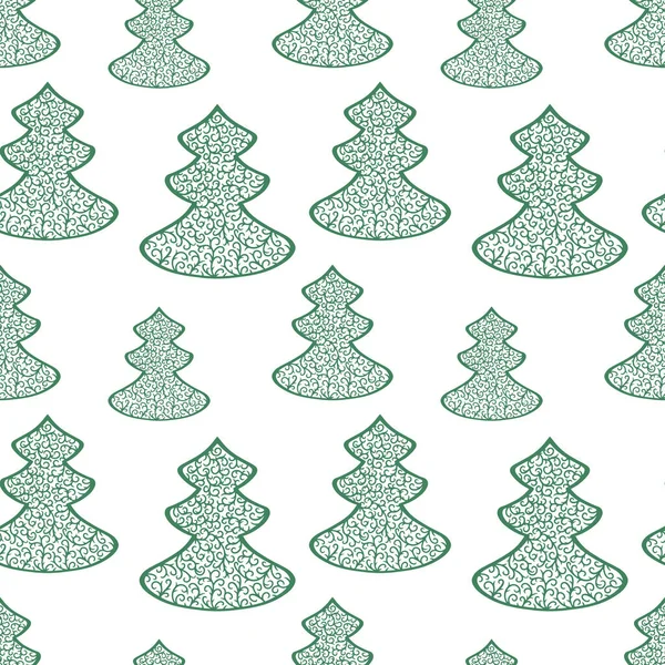 Doodle Naadloos Patroon Geïsoleerd Wit Schets Kerstboom Vector Stock Illustratie — Stockvector