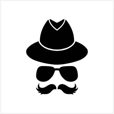 Hipster simgesi beyazda izole edilmiş. Stencil vektör stok illüstrasyonu. EPS 10