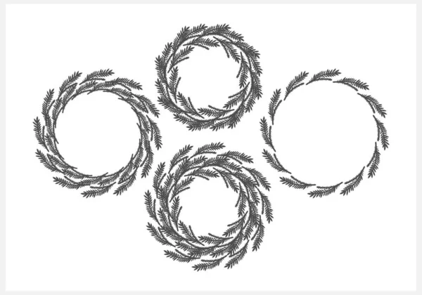 Doodle Pine Branch Wreath Xmas Frame Design Vector Stock Illustration — Stock Vector