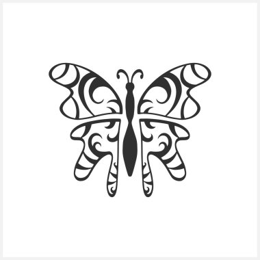 Kelebek ikonu beyaza izole edilmiş. El çizimi sanat eseri. Çizim hayvanı. Sayfa boyama kitabı. Vektör hisse senedi çizimi. EPS 10