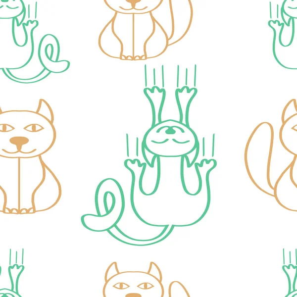 Doodle Chat Motif Sans Couture Isolé Sur Blanc Ligne Art — Image vectorielle