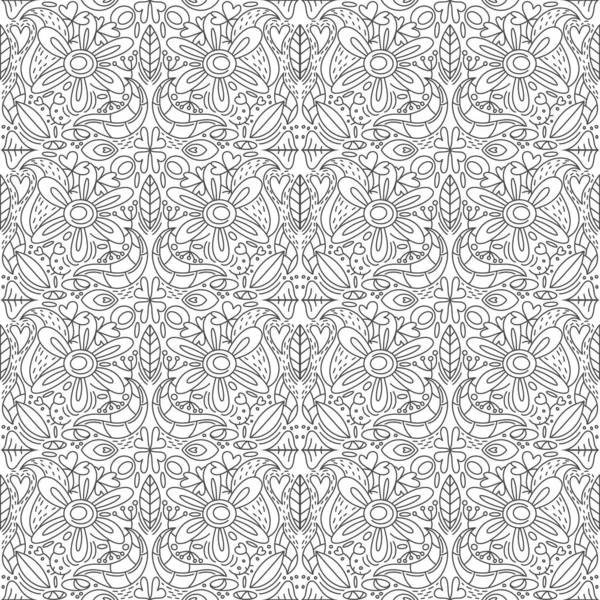 Patrón Sin Costura Floral Aislado Blanco Doodle Dibujado Mano Línea — Archivo Imágenes Vectoriales