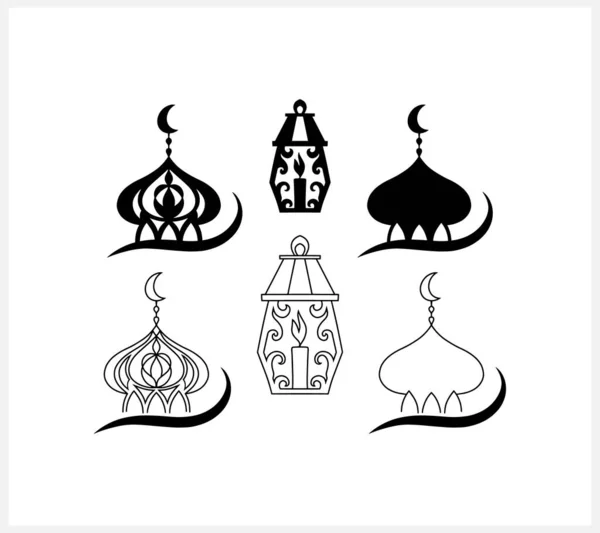 Moubarak Aïd Mis Clipart Isolé Sur Blanc Stencil Moon Masjid — Image vectorielle