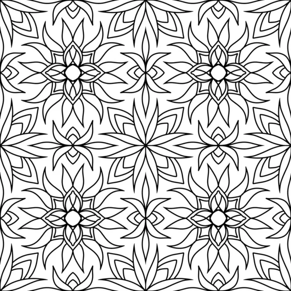 Floral Seamless Pattern Isolated White Doodle Hand Drawn Art Line — Stock Vector