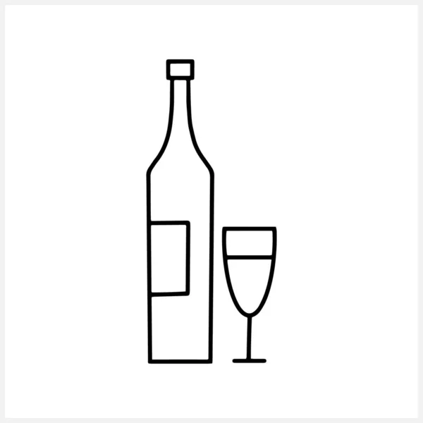 Garrafa Vinho Ícone Vidro Isolado Branco Desenhe Linha Arte Desenhada — Vetor de Stock