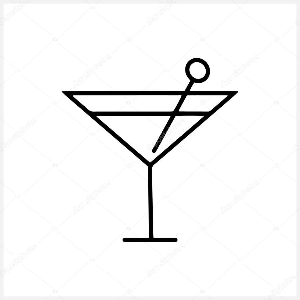 Wine glass icon isolated. Outline glass wine. Holiday symbol. Cheers toast. Champagne glasses. Sketch cocktail. Vector stock illuatration. EPS 10 
