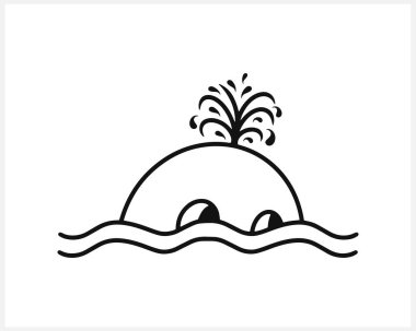 Beyaz dalgalı yaz ikonu izole edilmiş balina. Eskiz balığı. Hayvan vektör stoku çizimi. EPS 10