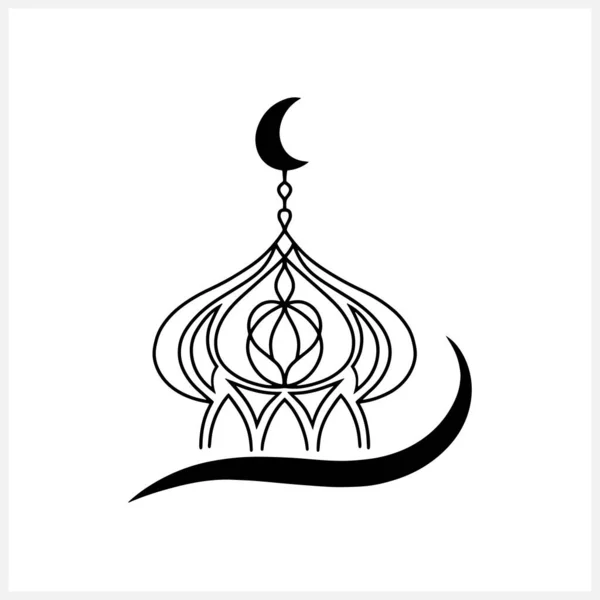 Clipart Moubarak Aïd Isolé Sur Blanc Esquisse Lune Masjid Illustration — Image vectorielle