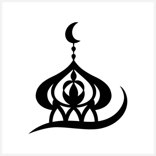 Clipart Moubarak Aïd Isolé Sur Blanc Stencil Moon Masjid Illustration — Image vectorielle