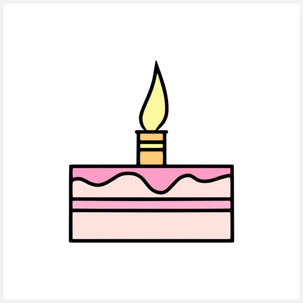 Verjaardagstaart Icoon Geïsoleerd Doodle Cake Voor Verjaardagsviering Met Enkele Kaars — Stockvector