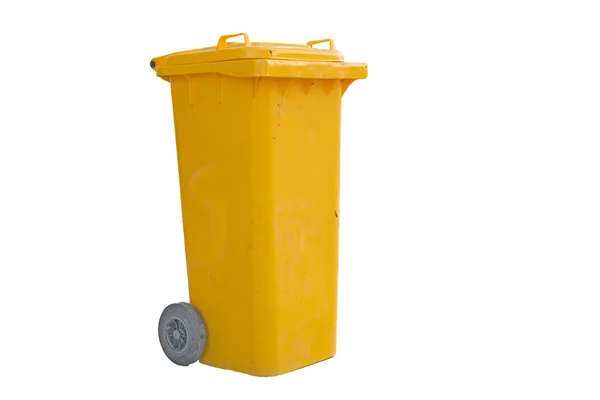 Contenitore di riciclaggio giallo su bianco — Foto Stock