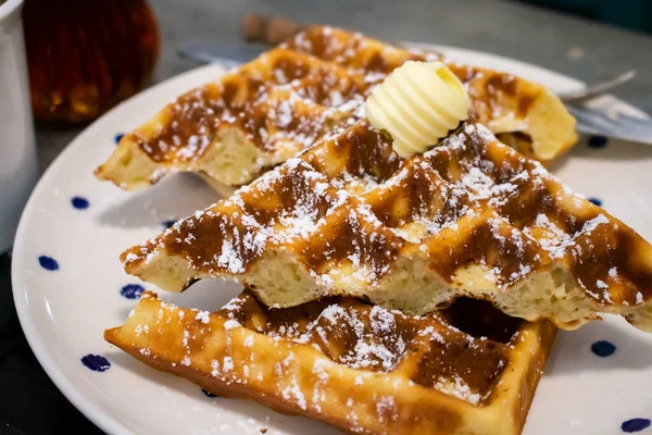 Waffles Icing Sugar Close — Stock Photo, Image