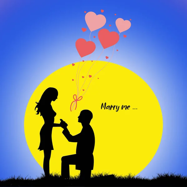 Konzept Des Valentinstages Zwei Verliebte Paare Silhouette Mit Mond Hintergrund — Stockfoto