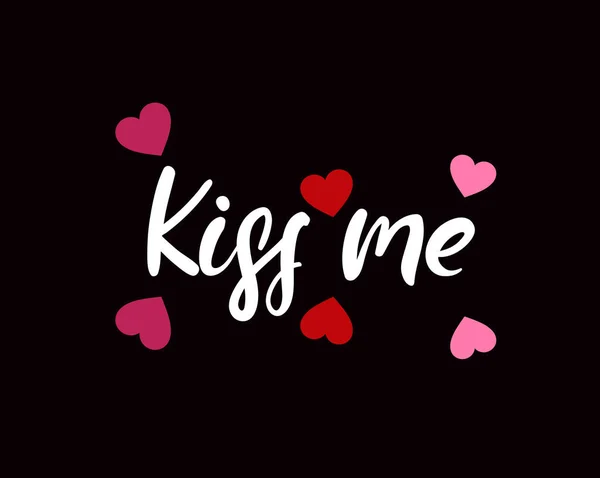 Romantisches Poster Mit Handschrift Kiss Auf Schwarzem Hintergrund — Stockfoto