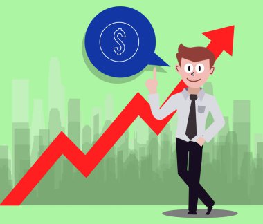 Büyüme grafiği üzerinde duran iş kadını şehir grubuyla