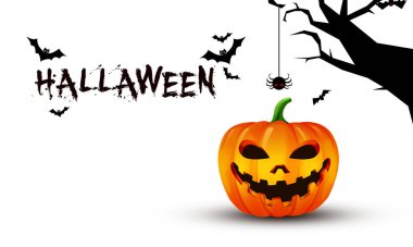 Cadılar Bayramı yüz maskesi turuncu arka planda tıbbi bir yüz takan bir balkabağı.