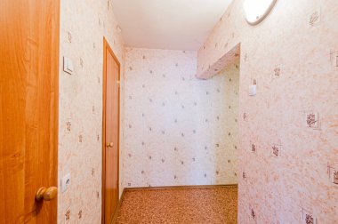 Rusya, Moskova... 29 Nisan 2020: İç mekan dairesi modern, parlak, rahat atmosfer. Genel temizlik, ev dekorasyonu, satılık ev hazırlığı. oda kapıları, yenileme koridoru lobi girişi