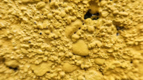 Duvar kağıdı için parlak sarıya boyanmış bir sürü delikle engebeli engebeli duvarı kapatın.