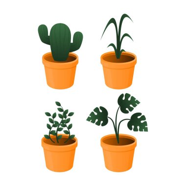 Her birinin elinde farklı bir çiçek çeşidi bulunan dört vazo tasviri. Flora, Dekorasyon ve Doğa Temaları İçin Uygun.