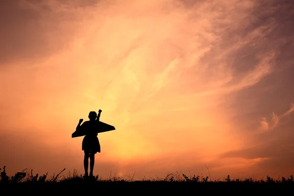Silhouette una ragazza con un razzo al tramonto — Foto Stock