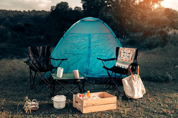 Hipster camping set to resting and relaxing on the holiday and slow life.