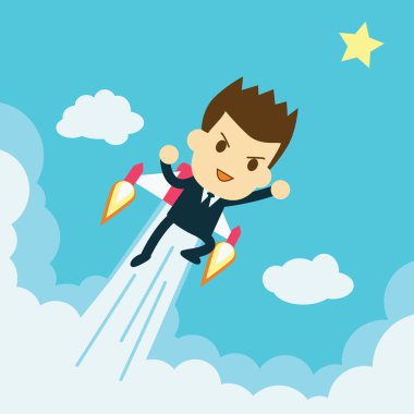 businessman flying on the rocket to success clipart