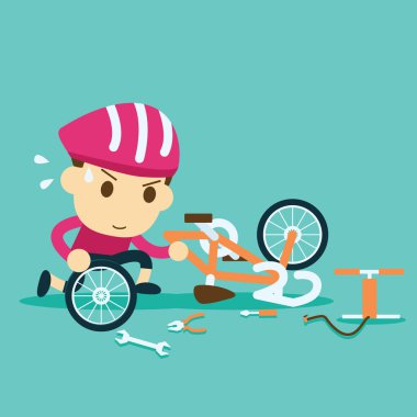 bisiklet onarımı. bisikletçi racer bir bisiklet tamir