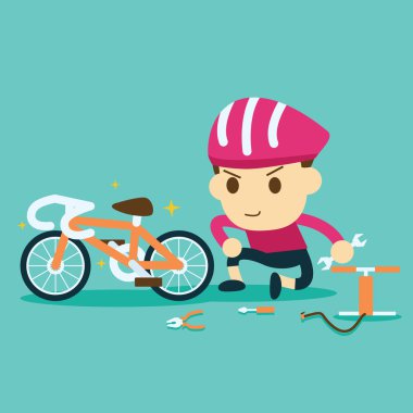 bisiklet onarımı. bisikletçi racer bir bisiklet tamir