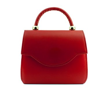 Beyaz arka plan üzerinde izole kırmızı kadın deri çanta.