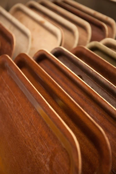 Fából készült tálcák, cafeteria — Stock Fotó