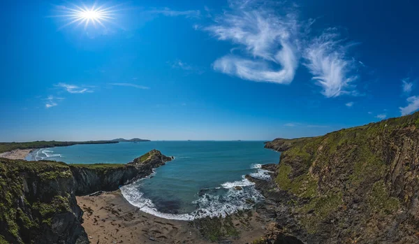 Vista Panorámica Extrema Playa Acantilados Whitesands Bay Gales —  Fotos de Stock