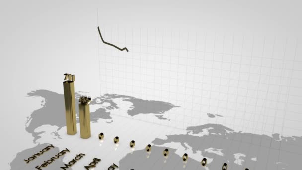 Diminuindo a gráficos. Financeiros diagramas mostrando uma tendência decrescente. — Vídeo de Stock