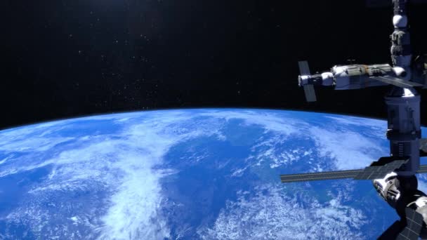 Station spatiale en orbite autour de la terre.